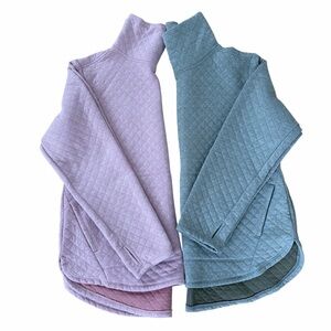 TWO Quilted Funnel Neck Womens Sweatshirts Kangaroo Pocket Thumb Holes XL
